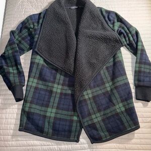 Abercrombie & Fitch plaid fleece Sherpa lined warm Jacket green black & blue S